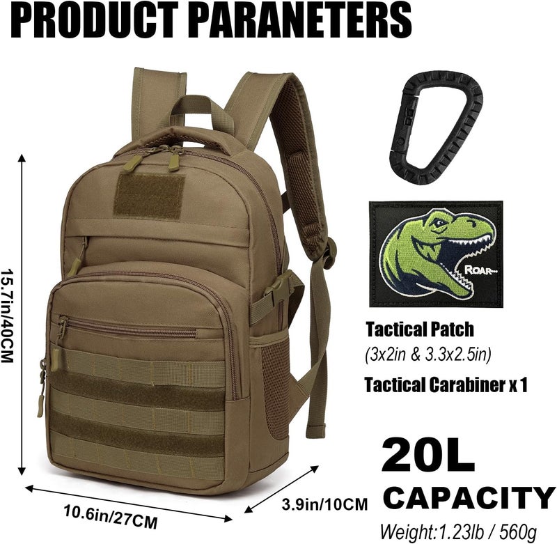 SunForMorning Kids Tactical Backpack Army Molle Bookbag Military Boys Backpack for School, Outdoor, Camping (Includes 2 Patches +1 Carabiner), Brown - Image 2